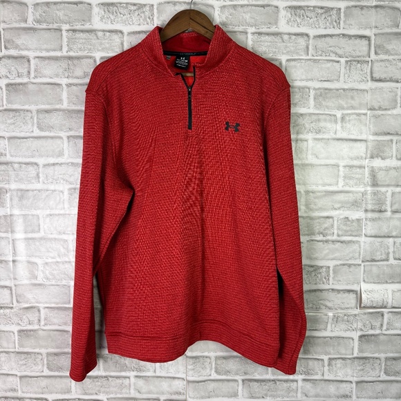 Under Armour Golf Storm Soft Red Fine Striped Quarter Zip Pullover Jacket Men XL - Picture 1 of 8